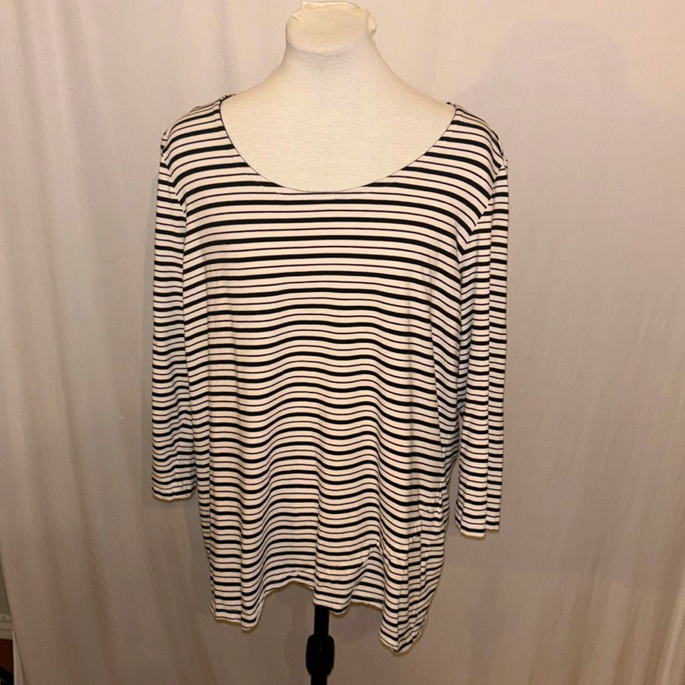 Christopher & Banks Scalloped Blue and White Striped Pullover 1X